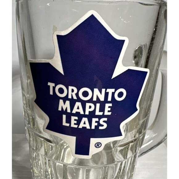 Beer Mug Toronto Maple Leafs Decal Clear Glass With Handle 6" Tall HEAVY - Picture 2 of 11
